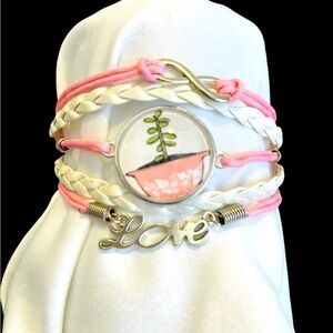 Pink Pyrex Love Bracelet with Love Charms.